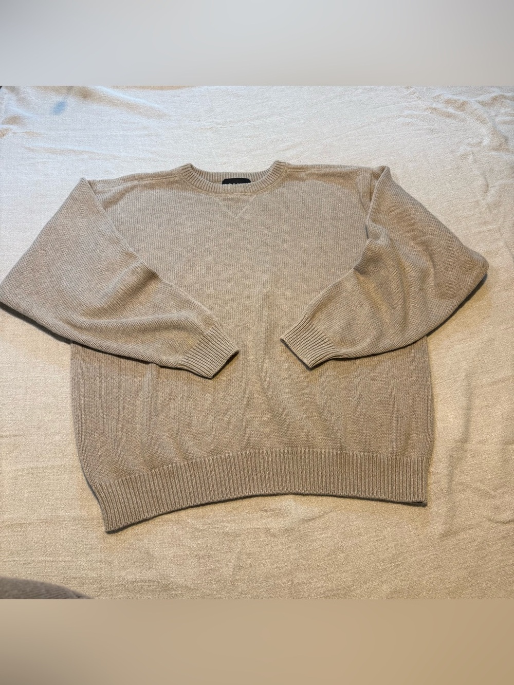 Soft Cotton Eclectic Grandpa Crewneck Sweater in Taupe Beige
